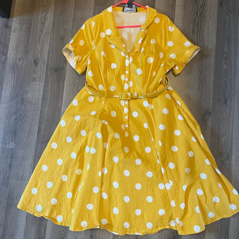 Modcloth Yellow and White Polka Dot Fit & Flare Dress - Size 20